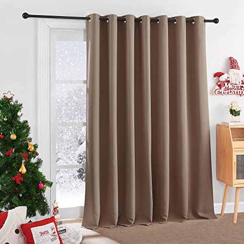Image of RYB HOME Room Divider Curtains Blackout - Extra Long Curtain Farmhouse Panel for Sliding Glass Door Hallway Pool Hut Louge Garage Foyer Light Block, W 100 x L 120, Cappuccino