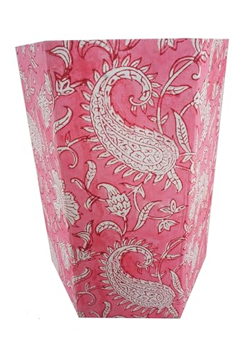 Image of Floral Hand Block Printed 3.3 Gallon Decorative Waste Basket - Eco-Friendly Cardboard Trash Can, Plastic-Free & Sustainable, Perfect for Christmas and Housewarming Gifts (1, Pink MUKAT)