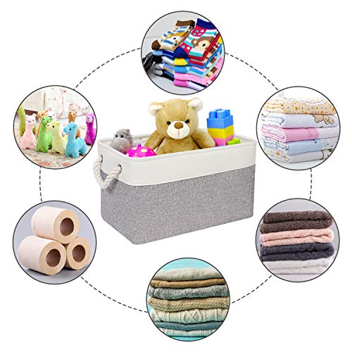 Keegh Foldable Fabric Storage Bins Fabric Basket For Organization 3-Pack Closet Shelf Baskets Rectangular Storage Organizer Bins 15.0" X 10.3" X 9.5" With Sturdy Carry Handles For Clothes Towels Toys #TOP6