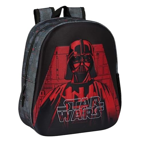 STAR WARS - Mochila Escolar, con Diseño 3D, Adaptable a Carro, Ideal para Niños de Diferentes Edades, Cómoda y Versátil, Calidad y Resistencia, 27x10x33 cm, Color Negro