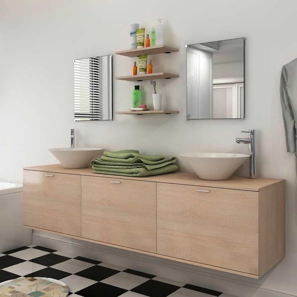 Ensemble de meubles de salle de bain 10 pièces avec 2 lavabos et 2 robinets
