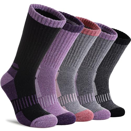 Image of DYW Womens Merino Wool Hiking Socks Thermal Warm Winter Boot Crew Socks Cushion Work Walking Gift Socks 5 Pairs