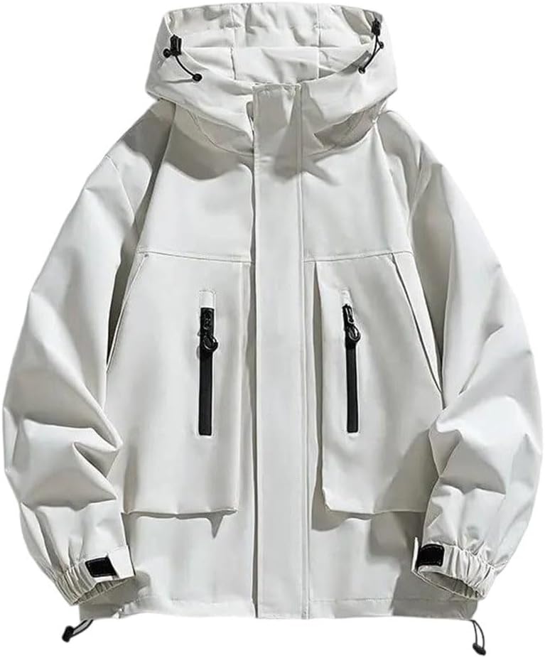 Men's Cargo Hooded Jackets Outdoor Outerwear Solid Color Loose Coats