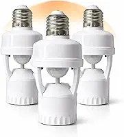 Kit 3 Sensor Presenca Movimento Para Lampada Adaptador Soquete E27 Alcance 6m Ajustavel Tempo Luz Dia Noite Seguranca LED Corredor Garagem Varanda Entrada Instalacao Rapida Sem Eletricista
