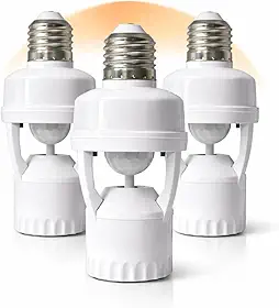 Kit 3 Sensor Presenca Movimento Para Lampada Adaptador Soquete E27 Alcance 6m Ajustavel Tempo Luz Dia Noite Seguranca LED Corredor Garagem Varanda Entrada Instalacao Rapida Sem Eletricista