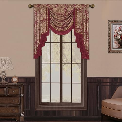 Loom and Mill Antique Jacquard Waterfall Valances for Living Room, W39 Inch
