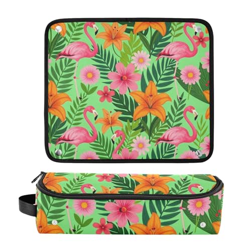 Organizador de Herramientas para Cabello 2 en 1 y Base Resistente al Calor con Gran Capacidad con Diseño Floral Tropical Flamenco miniatura 3