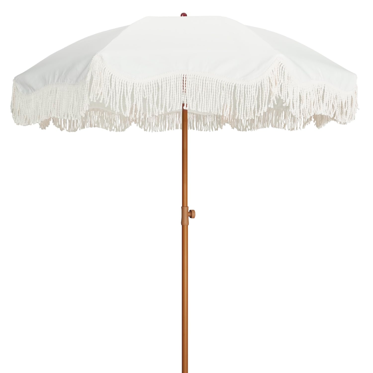 AMMSUN Boho Fringe Umbrella Outdoor Patio, 6.5ft UPF50+ Picnic Umbrella with Tassels with Steel Pole and Push Button Tilt, Antique White image 7