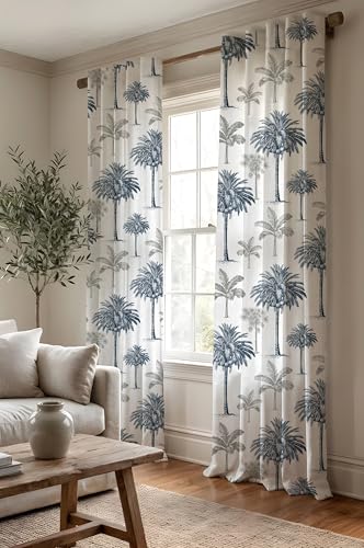 Image of Pack of 2 Printed Cotton Back Tab Curtains (2 Curtains) 70% Darkening. For Living , Kids and Bed Room. Elegant look Designer Teal Blue and Grey Tree Loop curtain (LONG DOOR 4 FT X 10 FT)
