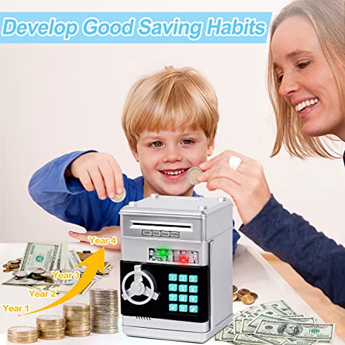 Image of Refasy Piggy Bank Cash Coin Can ATM Bank Electronic Coin Money Bank for Kids Age 3-12, Money Savings Box Mini ATM Coin Bank Toys Gifts for 3 4 5 6 7 8 9 10 11 12 Year Old Boys Girls