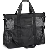 Fammart Extra Large Mesh Beach Bag for Women, XXL Pool Tote with Top Zipper, Sand-Proof Cruise Essentials 2026 Family Travel