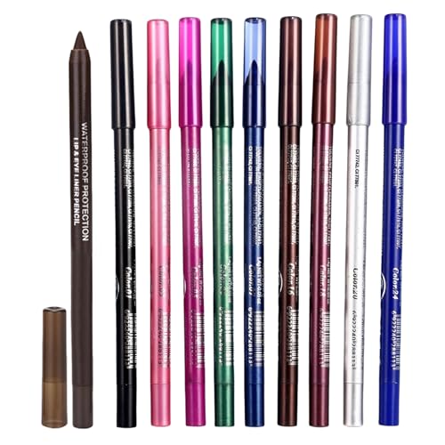 Lápiz De Ojos Impermeable | Delineador de Larga Duración - 10 Piezas Plumas De Larga Duración Portátiles Para Mujeres Amantes De La Belleza Viajes Citas Fiesta Boda Baile Actuación