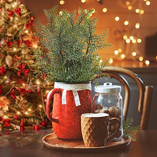 Qfeley 24 Pack Artificial Cedar Sprigs Picks Cedar Twig Stems Faux Cedar Greenery Spray Branches Cedar Sprigs Twig Stems Fake Green Twigs Stems Picks 13X6.3 For Christmas Holiday Winter Home Decor #TOP3