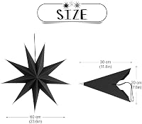 SUNBEAUTY 60 cm Papír Csillag Dekoráció, 3 Darabos Összehajtható Csillag Szett Karácsonyi Díszítéshez (Fekete, Fehér és Szürke) 2