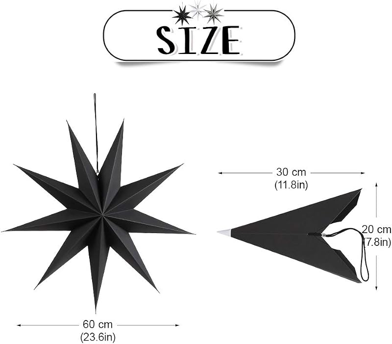 SUNBEAUTY 60 cm Papír Csillag Dekoráció, 3 Darabos Összehajtható Csillag Szett Karácsonyi Díszítéshez (Fekete, Fehér és Szürke)