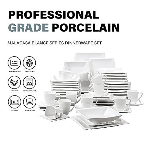 MALACASA serie Blance 60 PCS Vajillas de Porcelana Servicio de Cena con 12 Tazas de café, Platillos, Platos de Postre… - Imagen 4