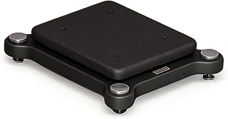 Compact low-profile subwoofer isolation stand with adjustable spikes, rubber feet, 2-level speaker platform, stabilizer base, and wheels for studio monitors and floor speakers.(Black#1,25x30cm)