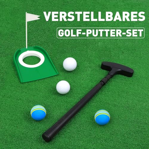 Golf Putter Verstellbar, für Links- und Rechtshänder – Komplettset in Schwarz inklusive 4 Bällen und 1 Fahnenloch – Ideal für Kinder, Jugendliche und Erwachsene (Einzelpackung)