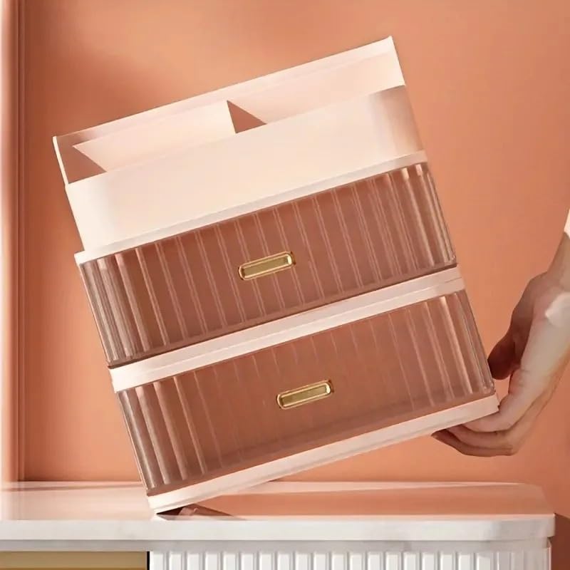 Organizador De Maquillaje Organizador de Maquillaje con cajón, Gran Capacidad, Organizador cosméticos Escritorio, Caja Almacenamiento for el hogar, Estante(Pink)