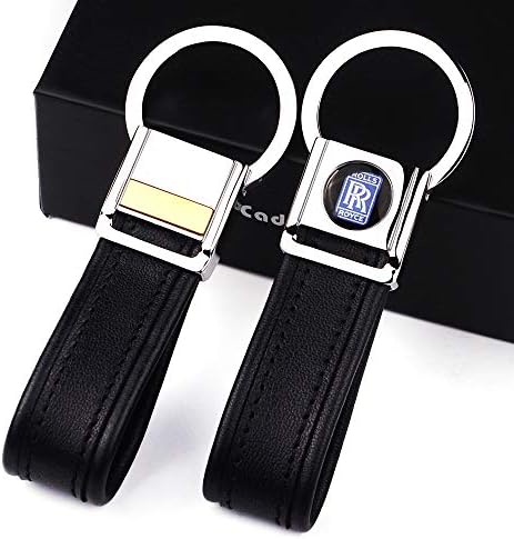 Cadtealir Highlight Stainless Steel Metal tab Lock bucle Inlaid with 18k Golden chip with Full Grain Nappa Leather Strap car Key Chain Lanyard Clips Ring for Rolls Royce for Men Woman Accessories