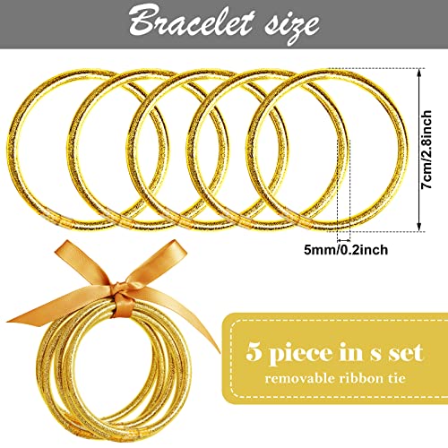 MJartoria Glitter Jelly Bangles Bracelets Set Glitter Filled Jelly Silicone Bracelets for Women (Gold) - Thumbnail 5