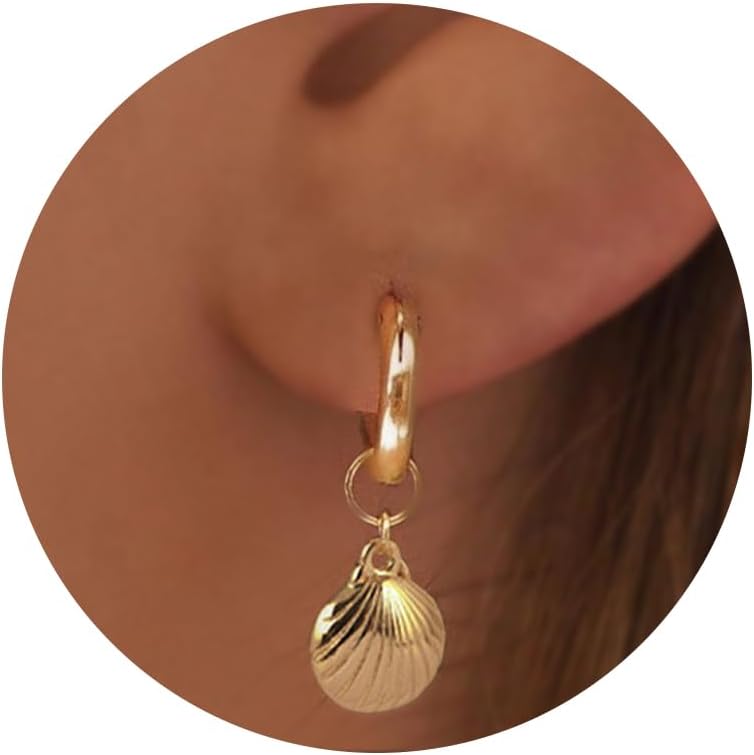 Huggie Earrings-14k Gold Plated Bee Feather Moon Star Leaf Cross Starfish Snakle Heart Shell Drop Huggie Hoop Earrings For Women