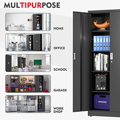 Image of WORKPRO Storage Cabinet, Metal Garage Cabinets with Doors and Shelves, Tall Locking Steel Cabinet for Tools Office Home Shops, 71 inch H x 31-1 /2 inch W x 15-3 /4 inch D, 900 LBS Load Capacity(Total) Black, 4 Keys