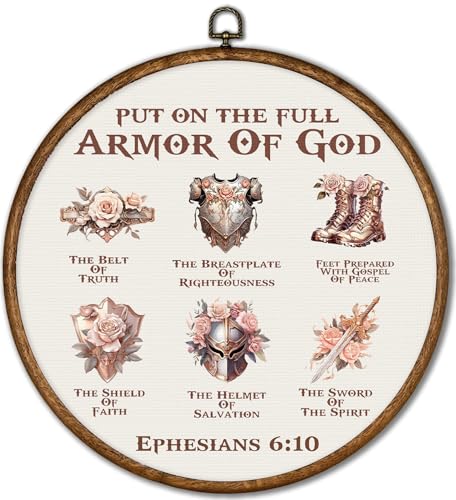 BEZBEX Put on the Full Armor of God Wall Art Decor, Ephesians 6:10 Christian Bible Verse Round Canvas Prints Wall Art, Decor for Office Bedroom Living Room, 10x10inch -09
