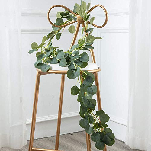 LJDJ Artificial Eucalyptus Garland – 6.5 Ft Faux Silk Eucalyptus Leaves Plant Fake Leaf Greenery Vines Twig Wreath Decorations for Wedding Holiday Party Backdrop Arch Floral Mantle Table Wall Dcor