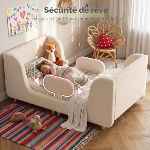Lit enfant 140x70 barrière amovible rembourré Meulbaty