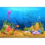 Fondo de acuario bajo el mar, nivel de juego, paisaje, terrario, corales tropicales, bancos de peces, barco hundido, fondo de pecera, telón de fondo de caricatura, naufragios de arrecife de coral, 48