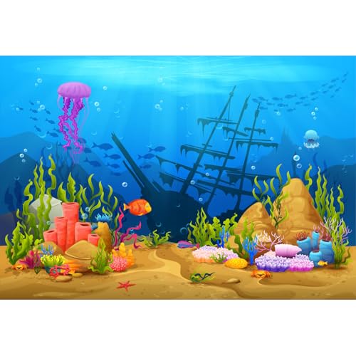 Image of Under The Sea Aquarium Background Underwater Game Level Landscape Terrarium Background Tropical Corals Fish Shoal Sunken Ship Fish Tank Backdrop Cartoon Ship Wrecks Coral Reef Backdrops 24x12in