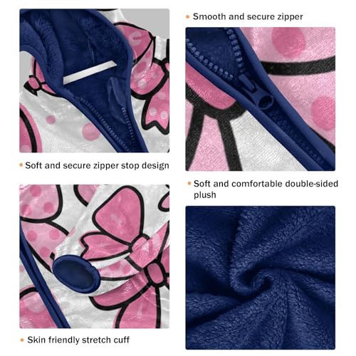 Pink Polka Dot Bow Pattern Toddler Fleece Jacket Girl Boys Hooded Fleece Jacket Coat Warm Outwear Zip-up 3-10T3