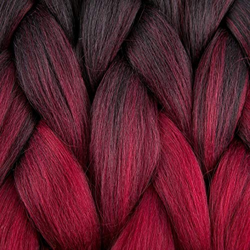 Rn Beauty Ombre Braiding Hair Synthetic Jumbo Braids Hair Extensions High Temperature Heat Resistant Fibers Braiding Hair For Afro Twist Crochet Hair Weave 24 Inches 3 Bundles Deals Black/Burgundy/Red #TOP3