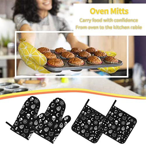 Halloween Goth Skull Oven Mitts And Pot Holders Heat Resistant Non-Slip Potholders Oven Gloves And Pad For Baking Cooking Kitchen Grilling Bbq Gifts Sets Of 4 #TOP4