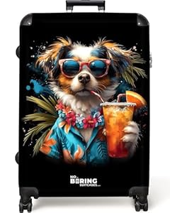NoBoringSuitcases.com® Koffer XL Groß 77x51.5x28 cm Reisekoffer mit 4 Rollen Leicht Trolley Hartschalenkoffer Suitcase Large Graffiti - Bunt - Hund
