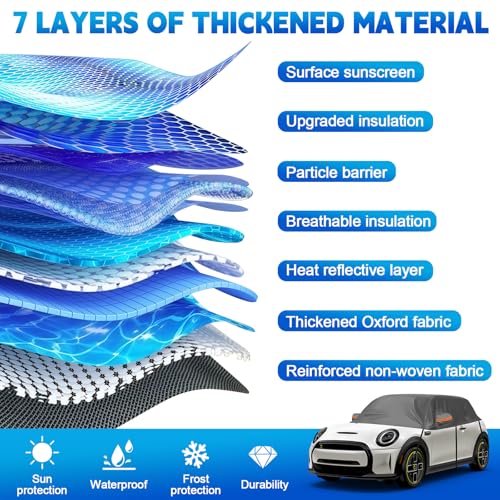 Federedevo Black Half Car Cover Compatible with 2000-2026 Mini Cooper/S/Hardtop 2 Dr, Hail Protector Car Cover with Reflective Strip, Bag Protection Snow Proof UV