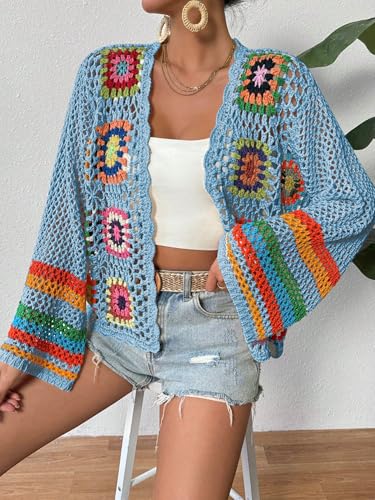 Image of SHENHE Women's Floral Crochet Cardigan Hollow Out Open Front Long Sleeve Cardigan Sweater