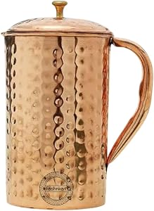 Copper Hammered Drinking Water Pitcher – Pure Copper Water Storage Jug for Ayurvedic Health Benefits Brass Knob 1.5 LTR 50.7 oz