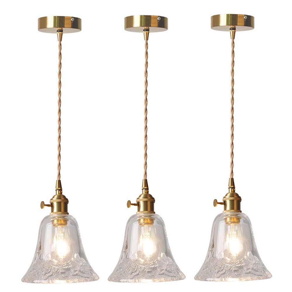 MODEBHD Flower -shaped Pattern Pendant Lighting Clear Light Glass Hanging Lamps Nordic Creative Ceiling Lamp Brass Fittings Chandelier Rope Adjustable Ceiling Hanging Lamp Living Room