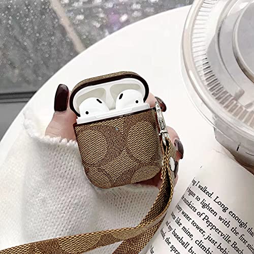 Airpods 2&1 Case,6 In 1 Fashion Luxury Pu Shockproof Anti-Slip Protective Cover Accessories Set For Airpods 2/1 Charging Case With Keychain/Ear Hook/Watch Band Holder/Carry Box/Anti-Lost Strap(Brown) #TOP5