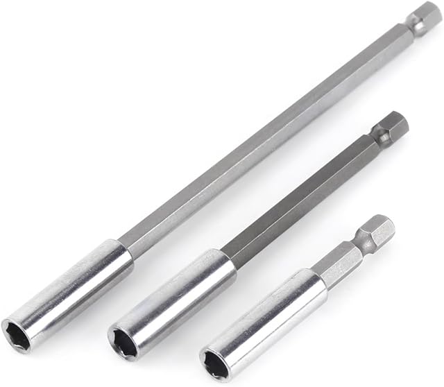 Electric drill screwdriver extension, 1/4 inch hex-shank magnetic drill extension holder drill extension rod 3 pieces for most electric screwdrivers, drills and bits