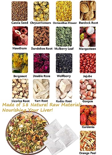 Premium Liver Detox Tea,30 Tea Bags /5.3 Oz, Nourishing Liver with 18 Natural Herb Ingredients, Traditional Chinese Liver Cleanse Tea, for Liver Detox & Liver Protection Hebal Chinese Tea 排毒茶.