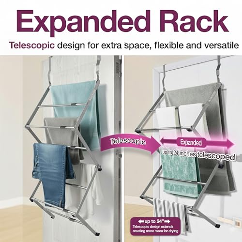 BLACK+DECKER Over The Door Expandable Telescopic Drying Rack, Clothes Organizer, Towel Hanger, Laundry, Collapsible, Silver - image 4
