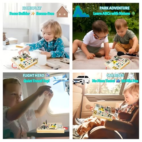 M.Zibos Montessori Busy Board with LED Lights - Wooden Sensory Toy for 1-4 Year Old Toddlers | 10 Switches, Music Box, Spinning, Gears & More | Eco-Friendly Learning Activity Board - Image 5
