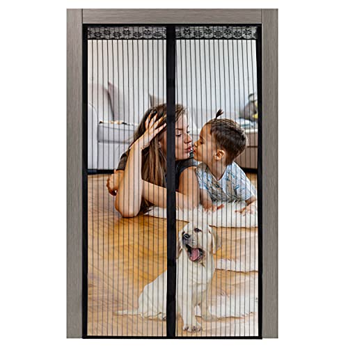 Size 35 82 Black Screen Door, Magnetic Screen Door Easy Install Screen Door Magnetic Door Screen Pet Friendly Sliding Door Screen Door.