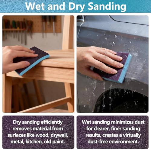 KQCXIK 18 Pack Double-Sided Sanding Sponge, Wet Dry Sanding Blocks 100 Grit Washable Sandpaper Sponge Assortment Pack for Curved Wood Furniture Paint Drywall Metal - Thumbnail 6