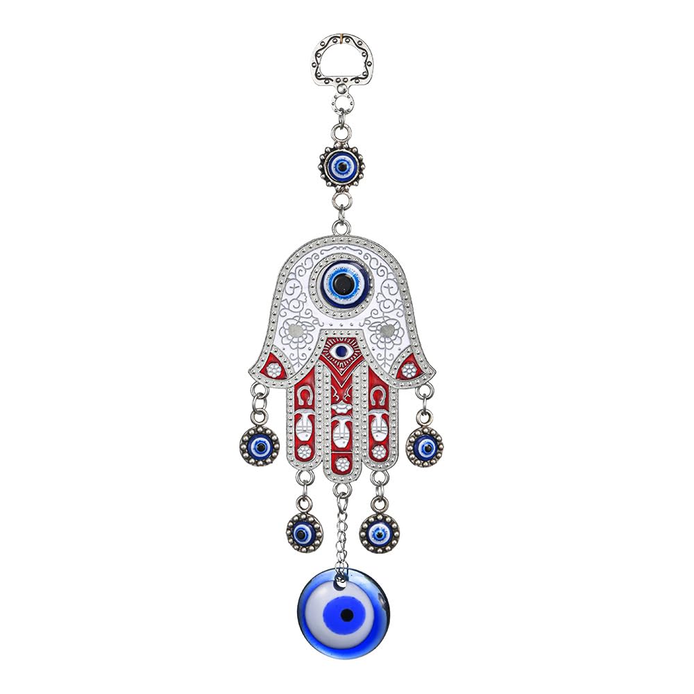 Belacasa 1Pc Fatima's - Red Creative Handmade Evil Eye Fatima's Holy Hand And Horseshoe Evil Eye Talisman Pendant Decoration, Good Luck Charm, Office, Car Decoration, Blessing Ornament (1Pc Fatima's - Red)