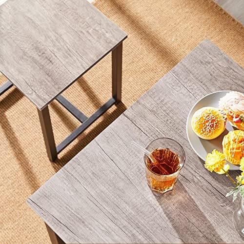 Yaheetech 3 Piece Dining Table Set Kitchen Table & Chair Sets for 2 Compact Table with 2 Stools & Space Saving Design for Dining Room Living Room Kitchen, Gray