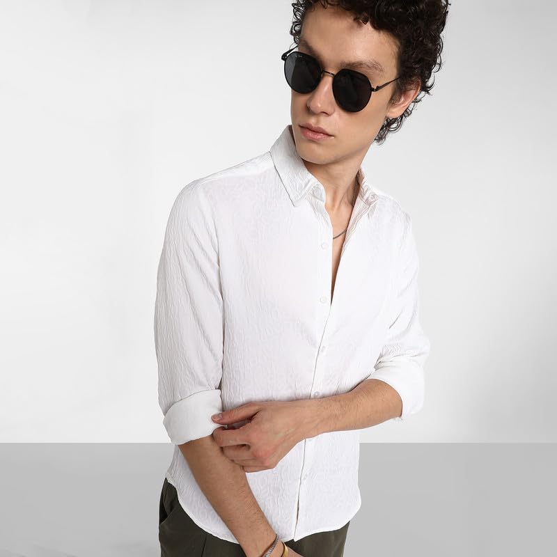 Image of CAHOOT Men's Polycotton Abstract-Textu Shirt |Casual-Wear | Spread Collar | Long Sleeve | Button Closure | Shirt Crafted with Comfort Fit for Everyday Wear